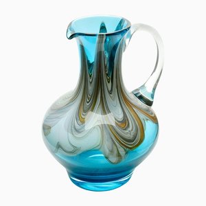 Hand Blown Art Glass Pitcher with Agate-Colored Swirls & Handle-MJY-1148990