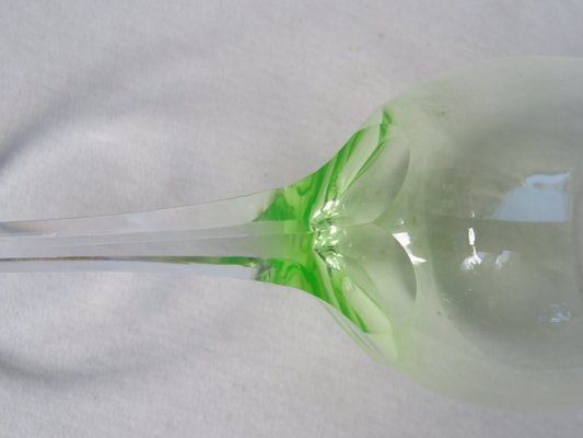 Hand Blown Art Nouveau Uranium Glass Wine Glasses, Set of 8-EY-828726