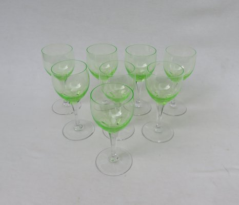 Hand Blown Art Nouveau Uranium Glass Wine Glasses, Set of 8-EY-828726