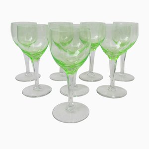 Hand Blown Art Nouveau Uranium Glass Wine Glasses, Set of 8-EY-828726