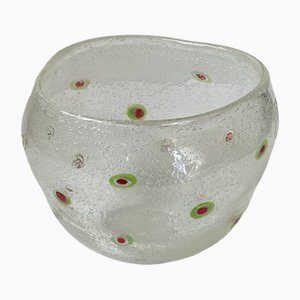 Hand-Blown Murano Bubble Glass Bowl with Flowers, 1960s-LCR-1768601