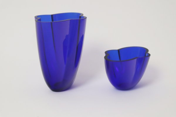 Hand-Blown Royal Blue Vases by Holmegaard, 1980s, Set of 2-ESB-2035562