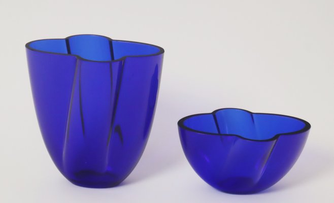 Hand-Blown Royal Blue Vases by Holmegaard, 1980s, Set of 2-ESB-2035562