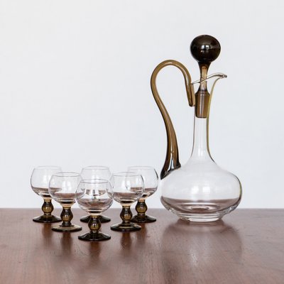 Hand-Blown Smoked Crystal Service, 1920s, Set of 7-SHG-2033951