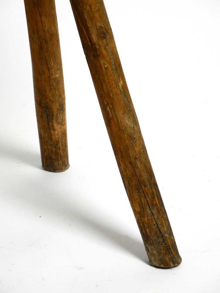 Hand-Carved 3-Legged Wood Stool, 1900s