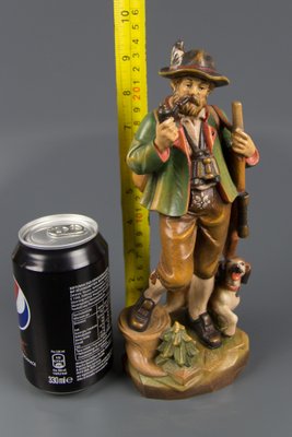 Hand Carved and Hand Painted Wooden Sculpture of a Hunter with Dog-KEG-1086461