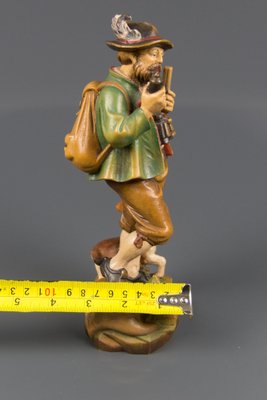 Hand Carved and Hand Painted Wooden Sculpture of a Hunter with Dog-KEG-1086461