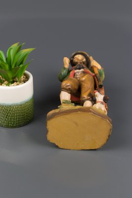 Hand Carved and Hand Painted Wooden Sculpture of a Hunter with Dog-KEG-1086461