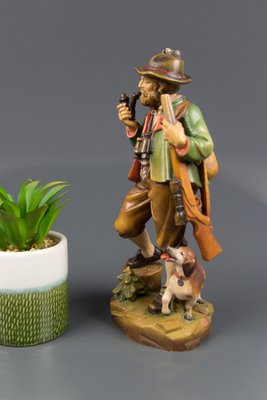 Hand Carved and Hand Painted Wooden Sculpture of a Hunter with Dog-KEG-1086461