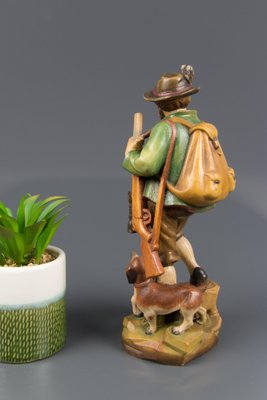 Hand Carved and Hand Painted Wooden Sculpture of a Hunter with Dog-KEG-1086461