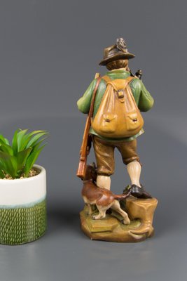 Hand Carved and Hand Painted Wooden Sculpture of a Hunter with Dog-KEG-1086461