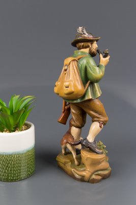 Hand Carved and Hand Painted Wooden Sculpture of a Hunter with Dog-KEG-1086461