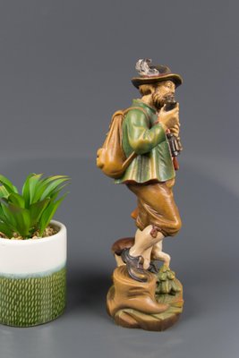 Hand Carved and Hand Painted Wooden Sculpture of a Hunter with Dog-KEG-1086461