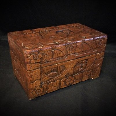 Hand-Carved Bas-Relief Storage or Jewelry Box, 1940s-JZV-2041112