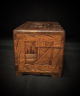 Hand-Carved Bas-Relief Storage or Jewelry Box, 1940s-JZV-2041112