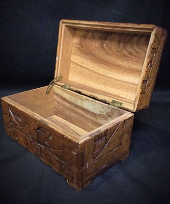 Hand-Carved Bas-Relief Storage or Jewelry Box, 1940s-JZV-2041112