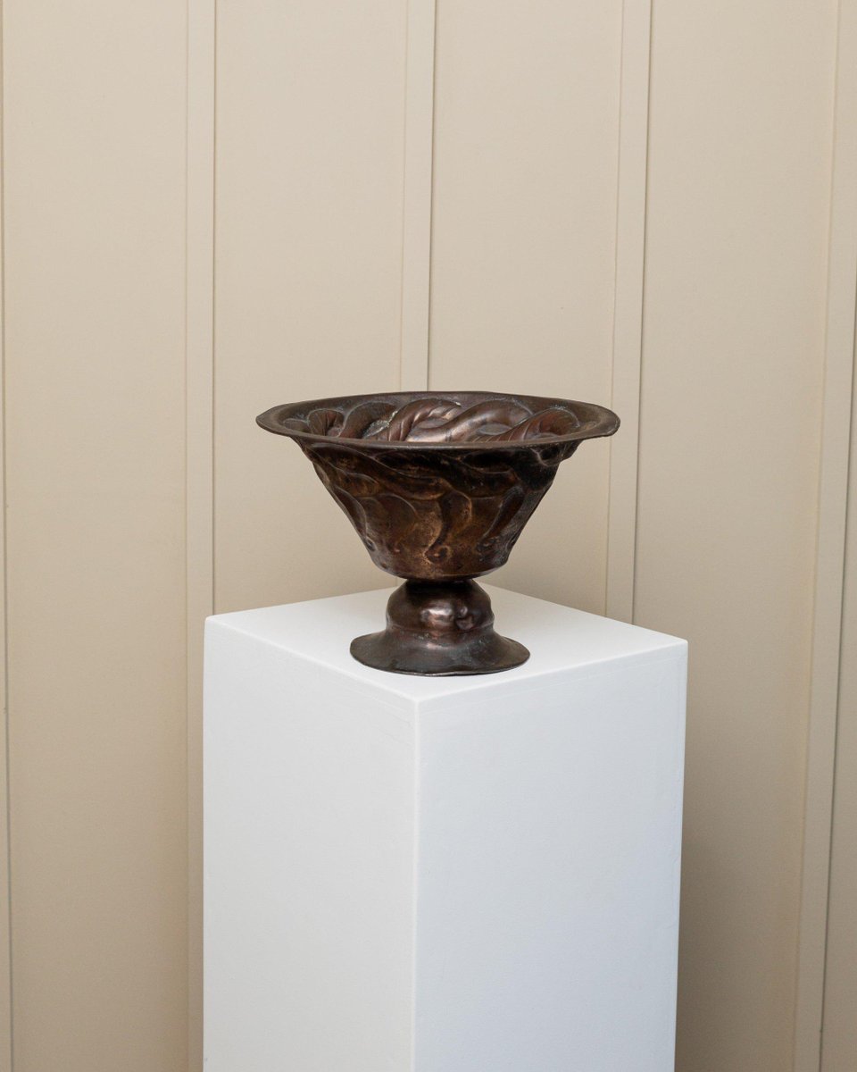 Hand-Carved Copper with Snake Motif Bowl, Italy, 1900s