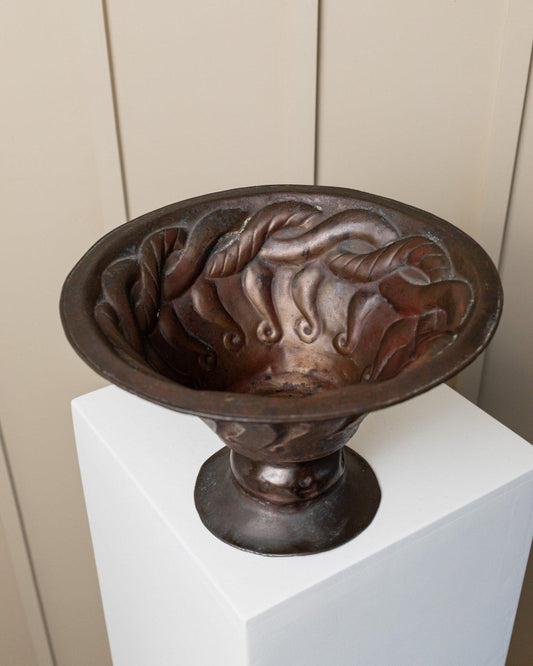 Hand-Carved Copper with Snake Motif Bowl, Italy, 1900s