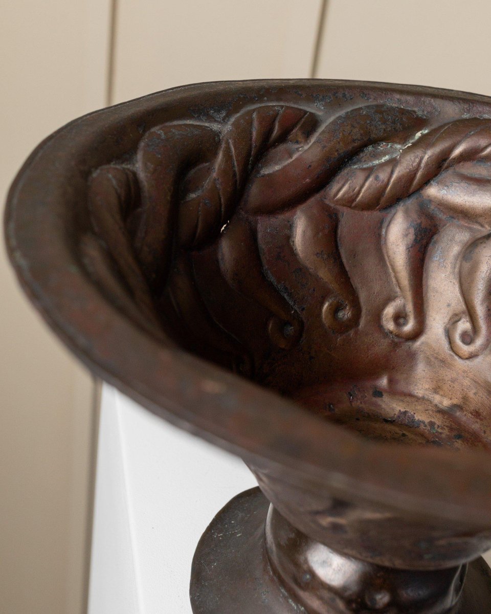 Hand-Carved Copper with Snake Motif Bowl, Italy, 1900s