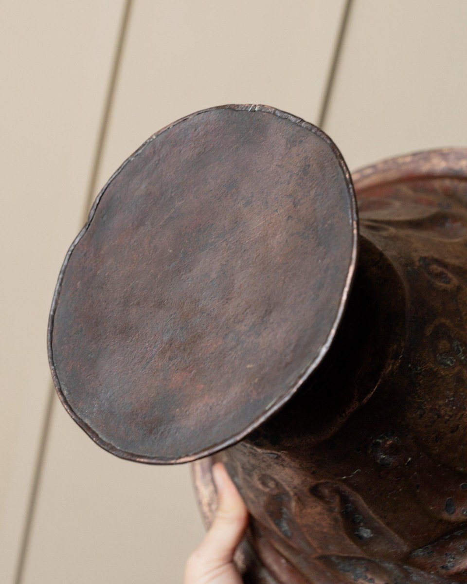 Hand-Carved Copper with Snake Motif Bowl, Italy, 1900s