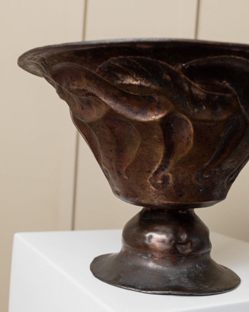 Hand-Carved Copper with Snake Motif Bowl, Italy, 1900s