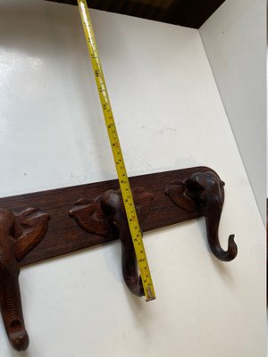 Hand-Carved Elephant Coat or Towel Rack in Dark Wood, 1930s-LCR-1383547