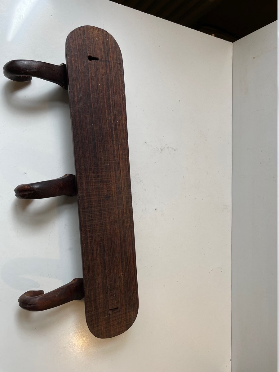 Hand-Carved Elephant Coat or Towel Rack in Dark Wood, 1930s