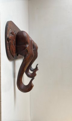 Hand-Carved Elephant Coat or Towel Rack in Dark Wood, 1930s-LCR-1383547