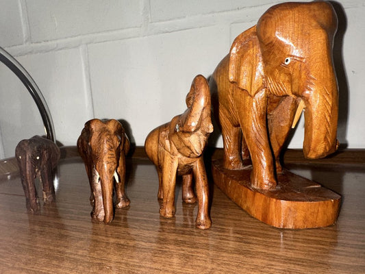 Hand-Carved Elephant Figures, 1960s, Set of 4