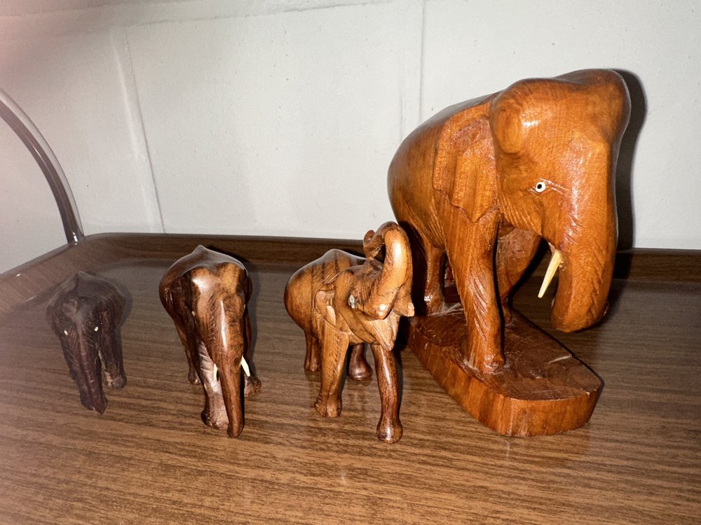 Hand-Carved Elephant Figures, 1960s, Set of 4