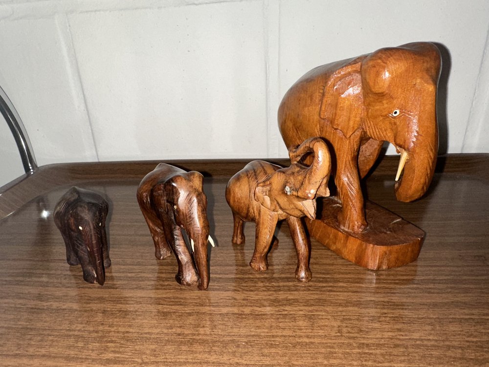 Hand-Carved Elephant Figures, 1960s, Set of 4