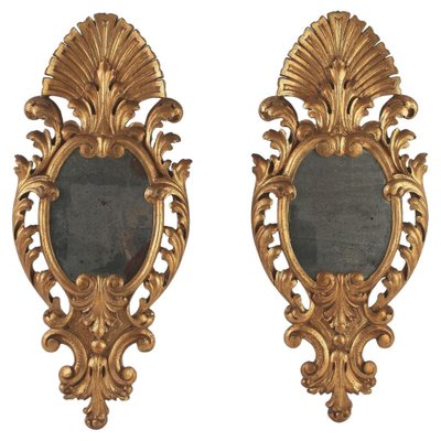 Hand-Carved Gilt Wall Mirrors, Italy, 1850s, Set of 2-TQA-1322298