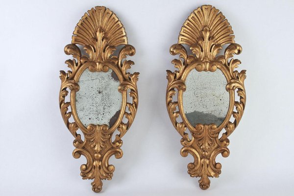 Hand-Carved Gilt Wall Mirrors, Italy, 1850s, Set of 2-TQA-1322298