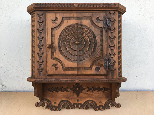 Hand-Carved Hanging Cabinet, 1940s