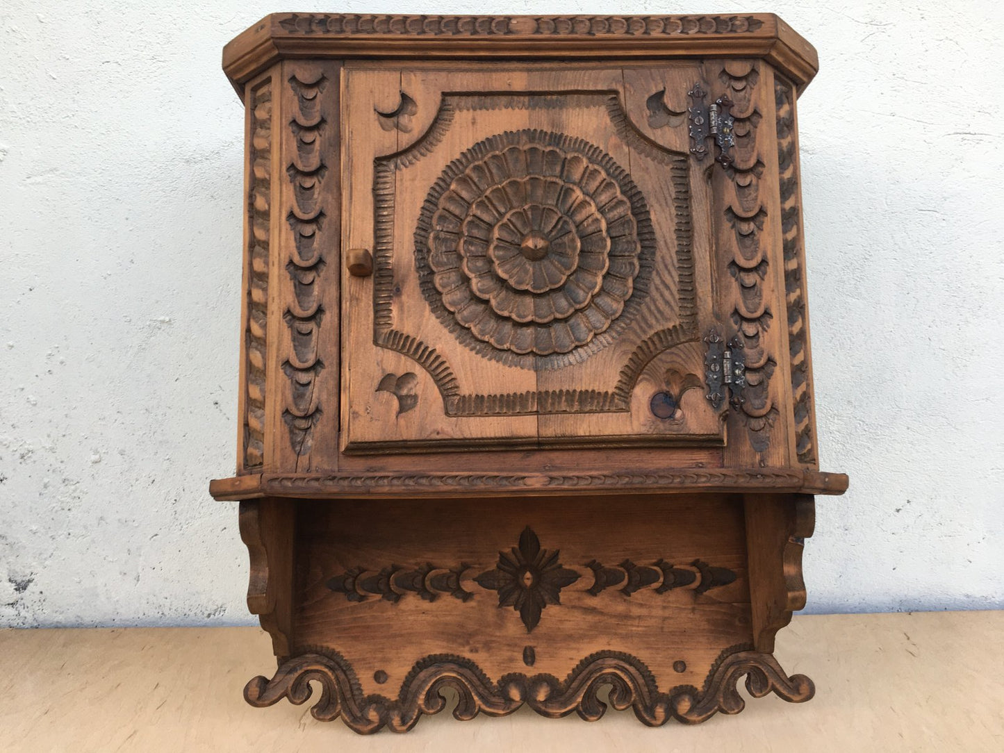 Hand-Carved Hanging Cabinet, 1940s