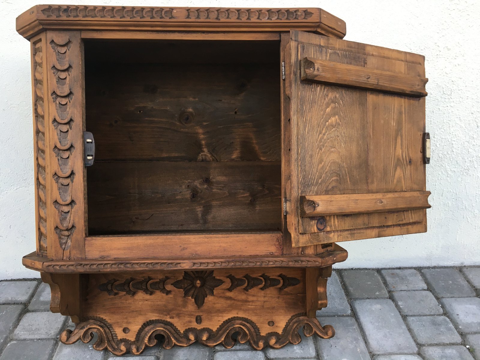 Hand-Carved Hanging Cabinet, 1940s