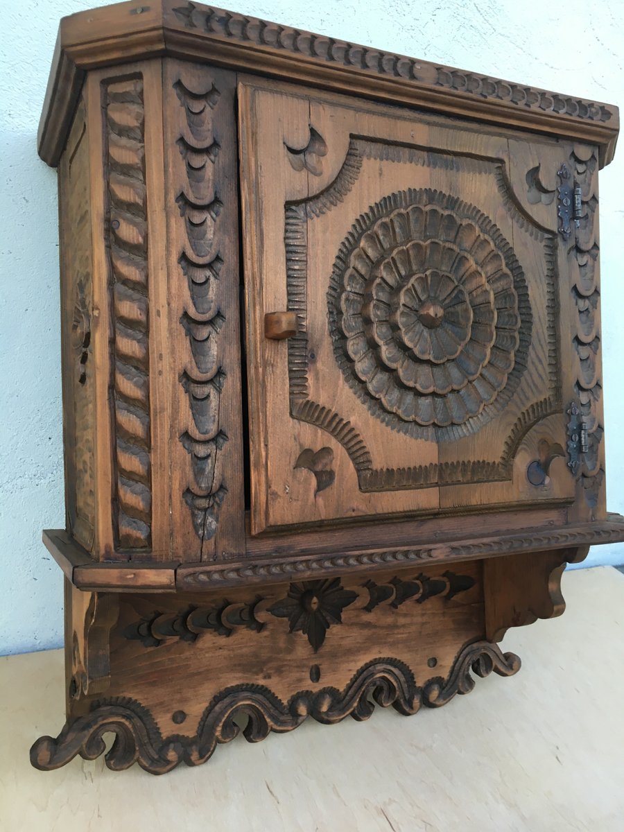 Hand-Carved Hanging Cabinet, 1940s