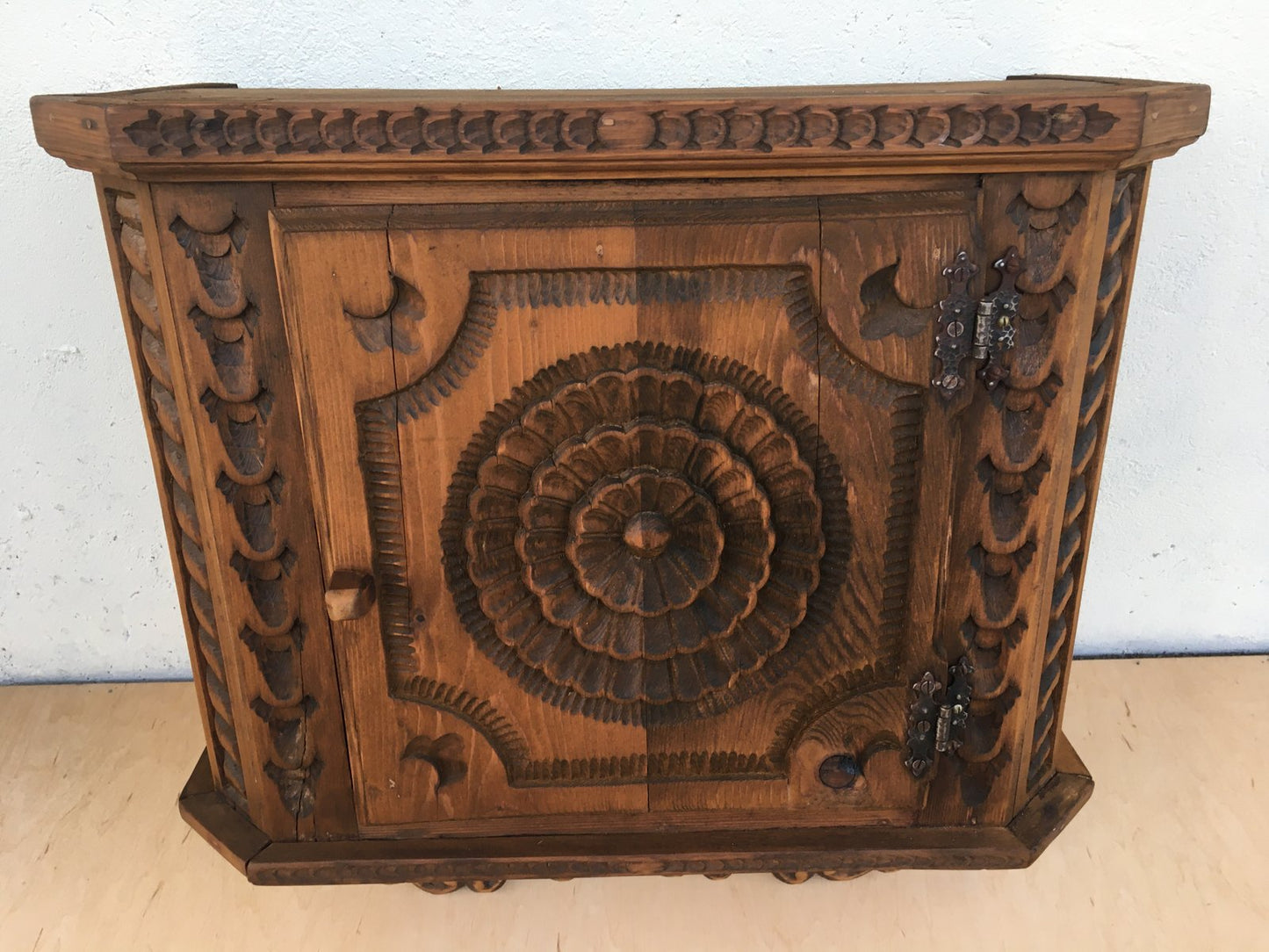 Hand-Carved Hanging Cabinet, 1940s