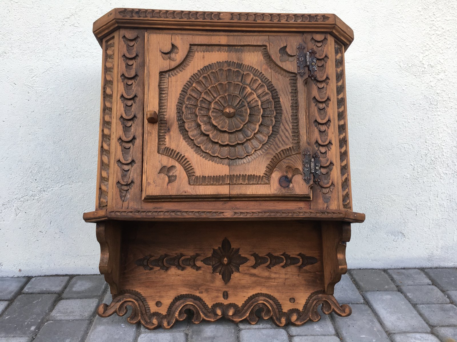 Hand-Carved Hanging Cabinet, 1940s