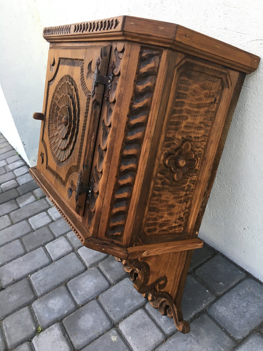 Hand-Carved Hanging Cabinet, 1940s