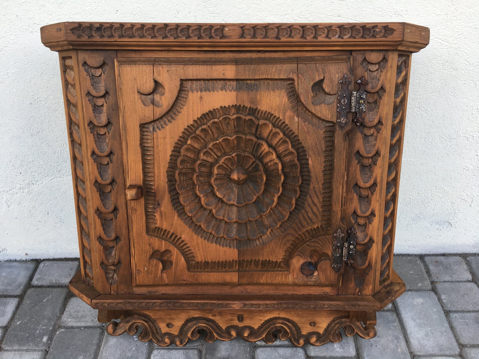 Hand-Carved Hanging Cabinet, 1940s