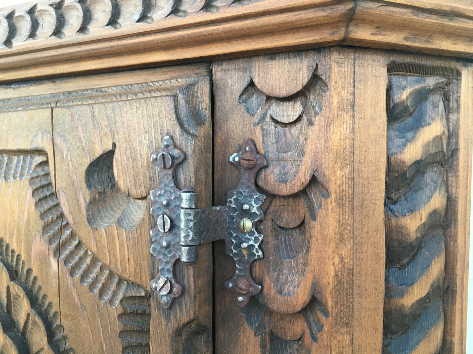 Hand-Carved Hanging Cabinet, 1940s