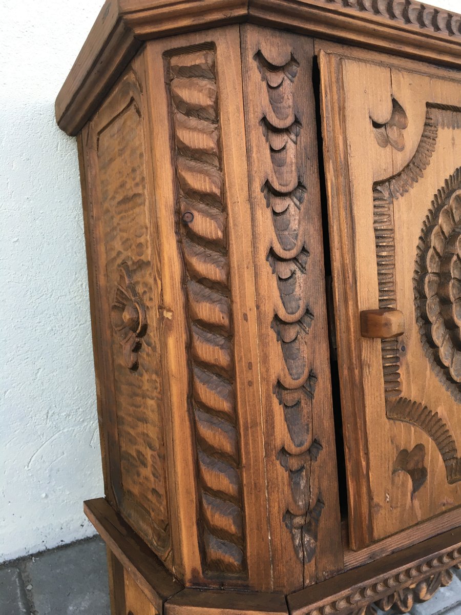 Hand-Carved Hanging Cabinet, 1940s