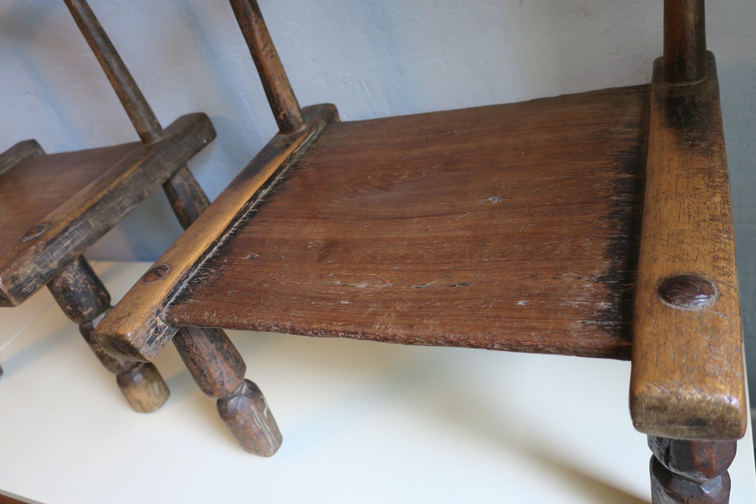 Hand-Carved Low Chairs, Ivory Coast, Set of 2