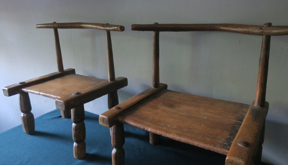 Hand-Carved Low Chairs, Ivory Coast, Set of 2