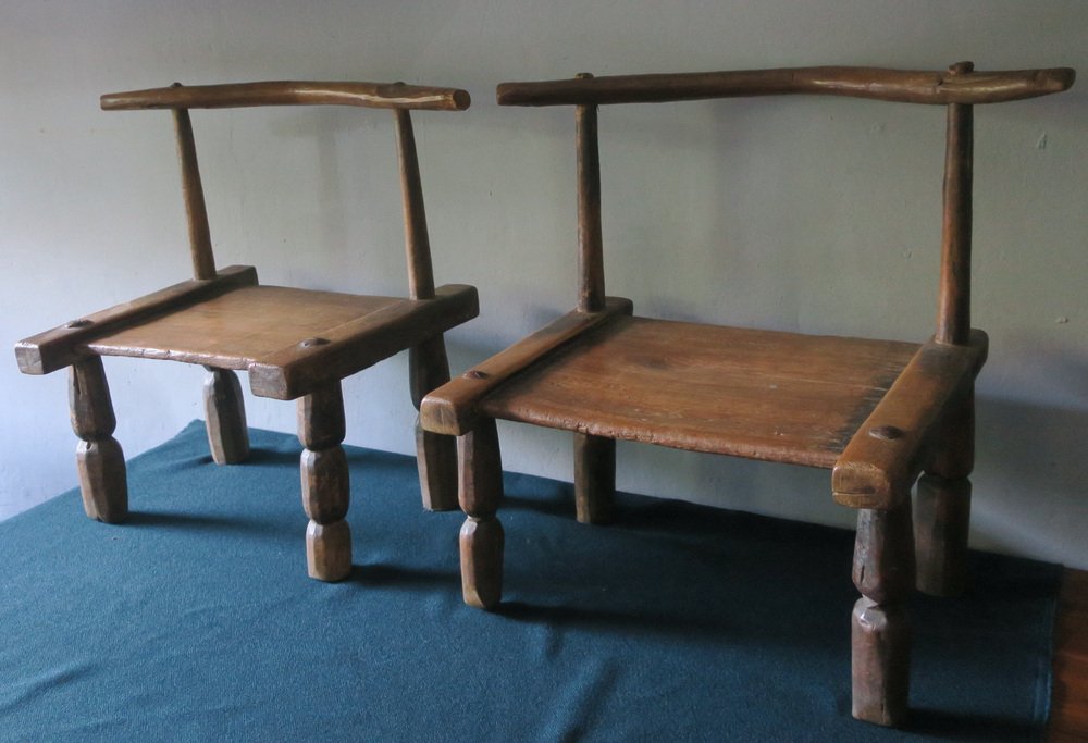 Hand-Carved Low Chairs, Ivory Coast, Set of 2