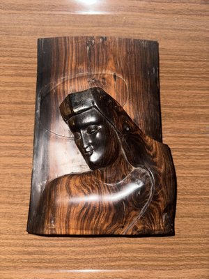 Hand-Carved Mary Wall Relief in Wood, 1960s-SZM-1787457