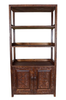 Hand Carved Oriental Wooden Cabinet Bookshelf Shelf, Nuristan, Afghanistan, 1980s-UZN-1729632