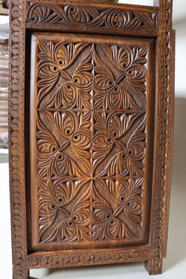 Hand Carved Oriental Wooden Cabinet Bookshelf Shelf, Nuristan, Afghanistan, 1980s-UZN-1729632