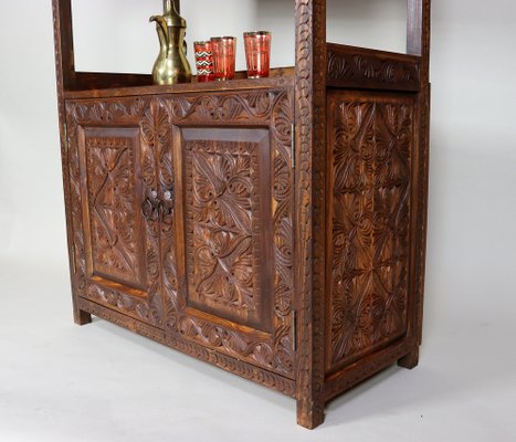 Hand Carved Oriental Wooden Cabinet Bookshelf Shelf, Nuristan, Afghanistan, 1980s-UZN-1729632